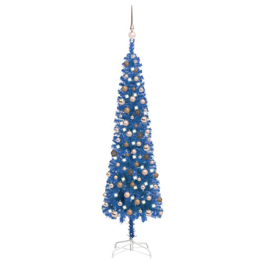 Berkfield Slim Christmas Tree with LEDs&Ball Set Blue 180 cm