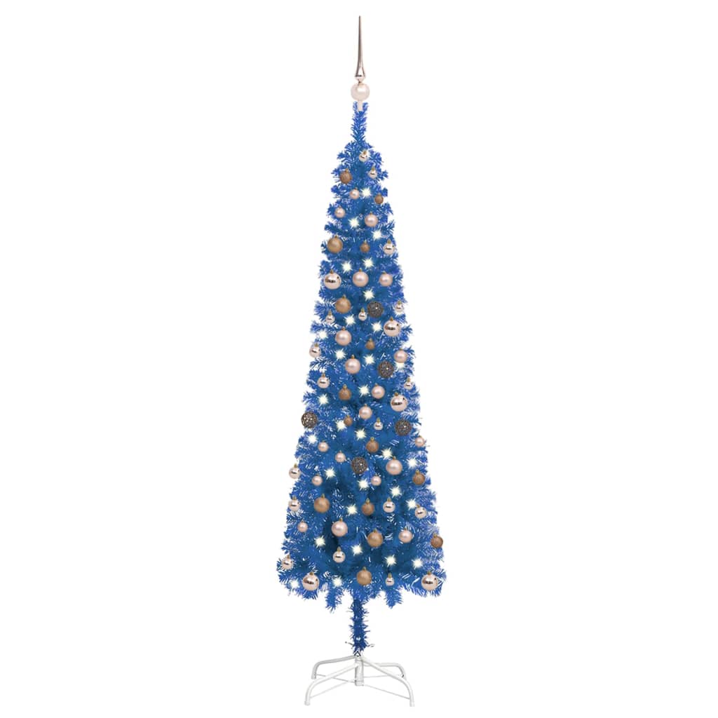 Berkfield Slim Christmas Tree with LEDs&Ball Set Blue 210 cm