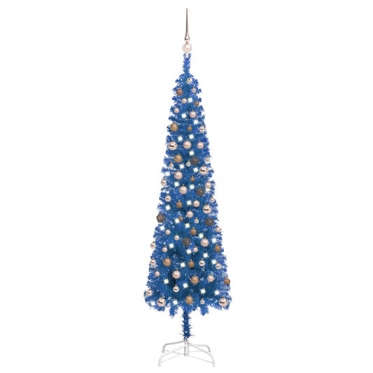 Berkfield Slim Christmas Tree with LEDs&Ball Set Blue 210 cm