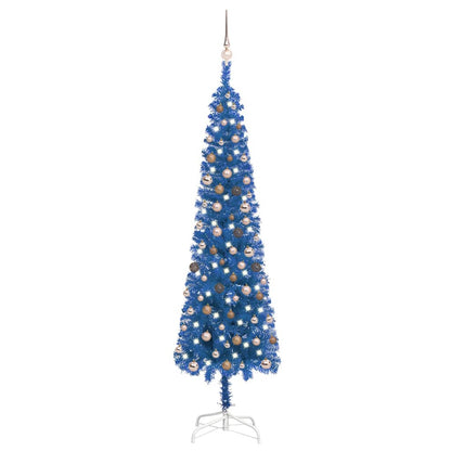 Berkfield Slim Christmas Tree with LEDs&Ball Set Blue 240 cm