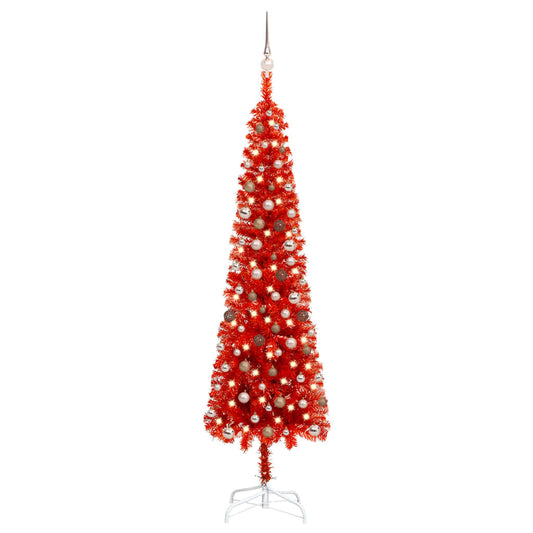 Berkfield Slim Christmas Tree with LEDs&Ball Set Red 240 cm