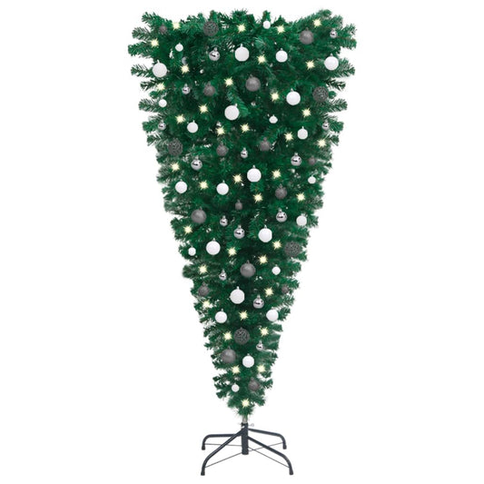 Berkfield Upside-down Artificial Christmas Tree with LEDs&Ball Set 120 cm