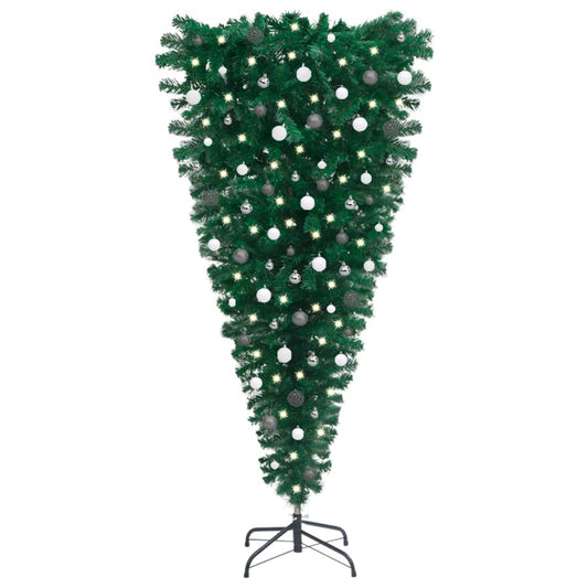 Berkfield Upside-down Artificial Christmas Tree with LEDs&Ball Set 180 cm