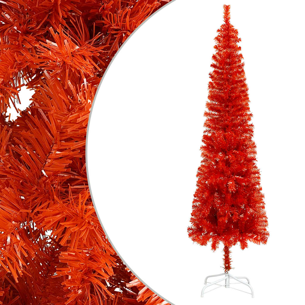 Berkfield Slim Christmas Tree with LEDs&Ball Set Red 120 cm