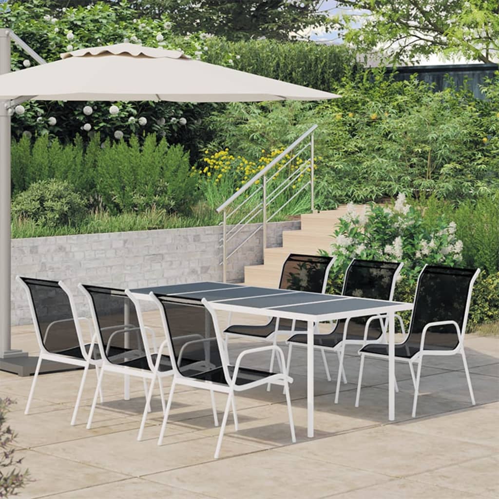 Berkfield 7 Piece Outdoor Dining Set Steel Black