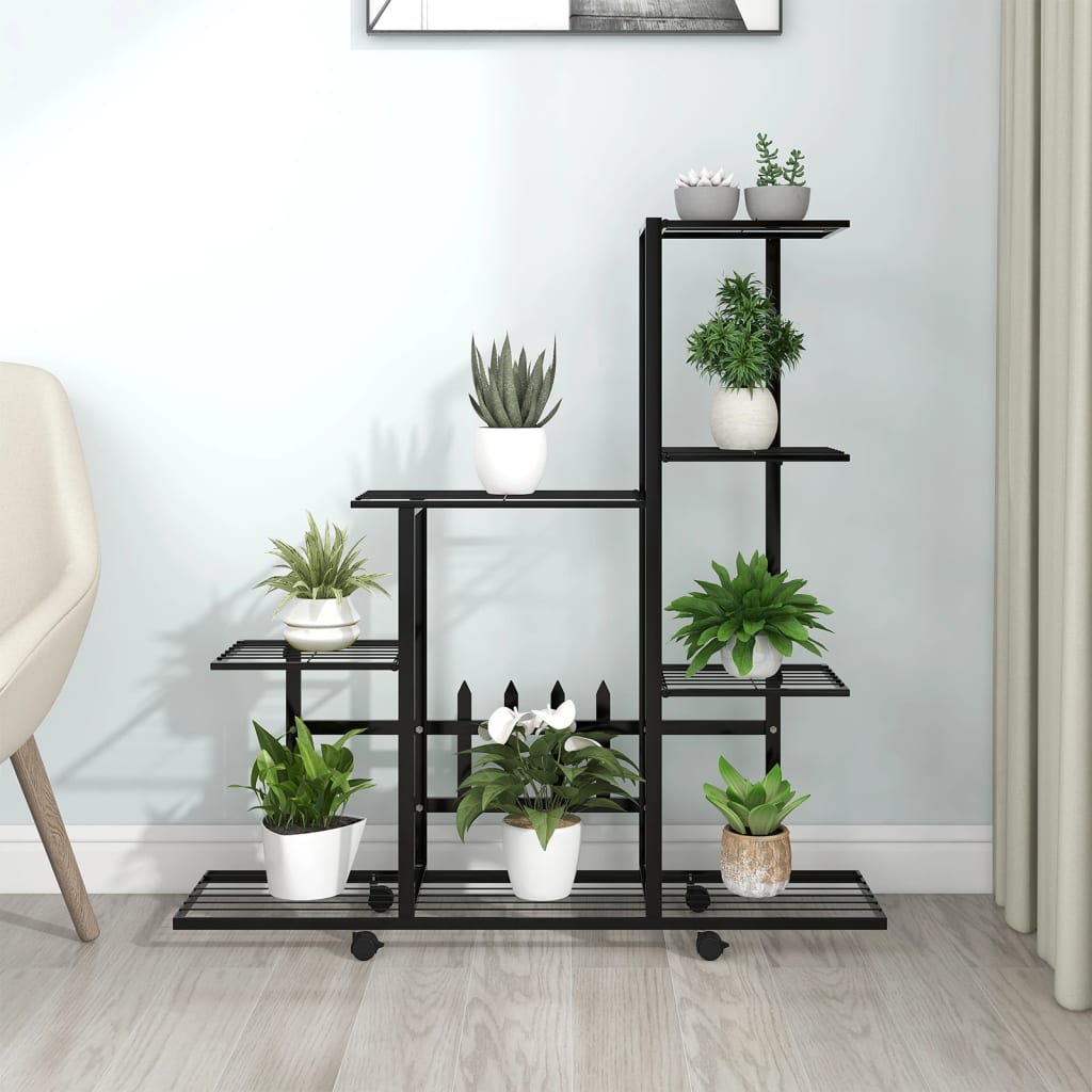 Berkfield Flower Stand with Wheel 94.5x25x92.5 cm Black Metal