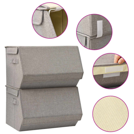 Berkfield Stackable Storage Boxes with Lid Set of 2 pcs Fabric Grey