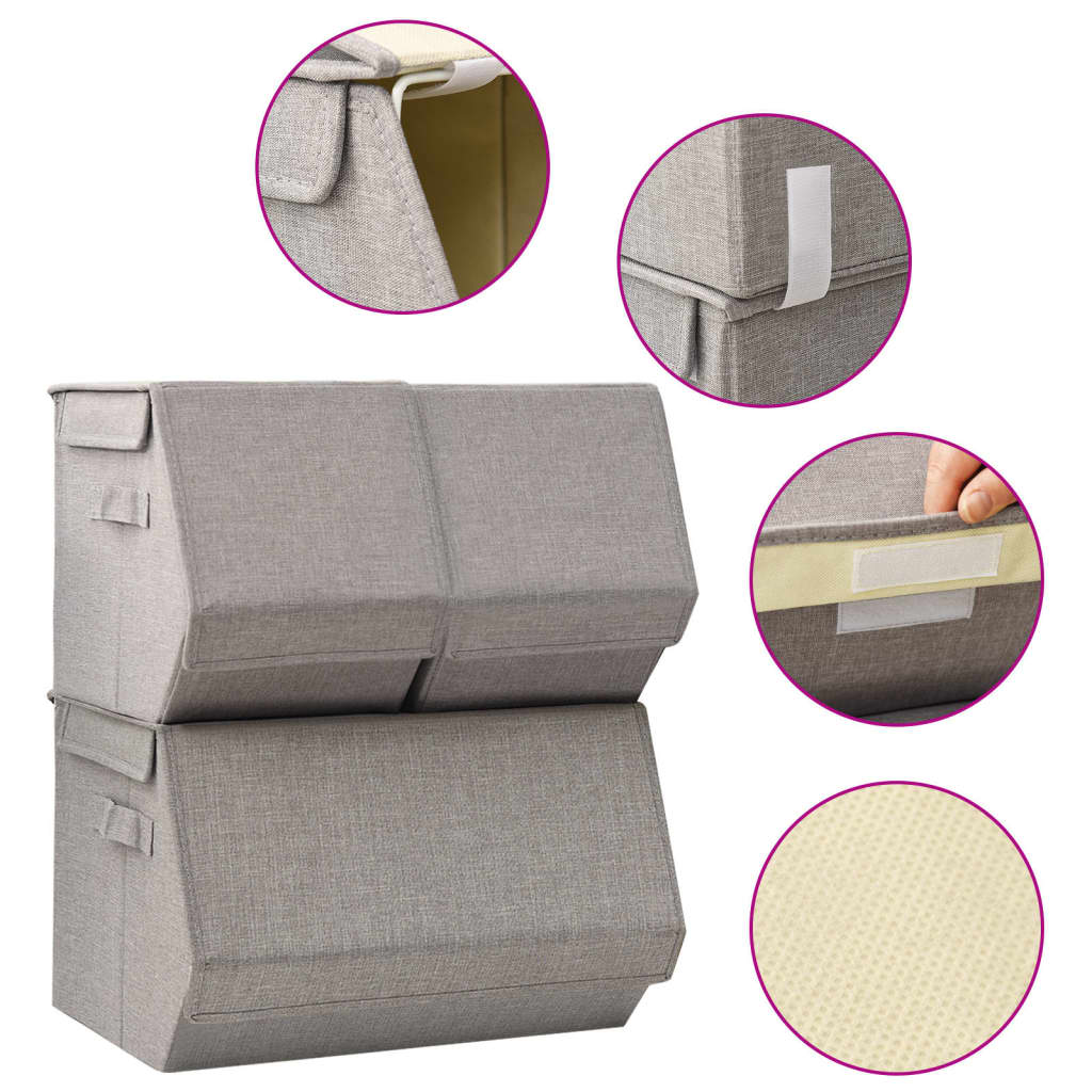Berkfield Stackable Storage Box Set of 3 Pieces Fabric Grey