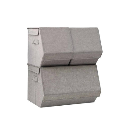Berkfield Stackable Storage Box Set of 3 Pieces Fabric Grey
