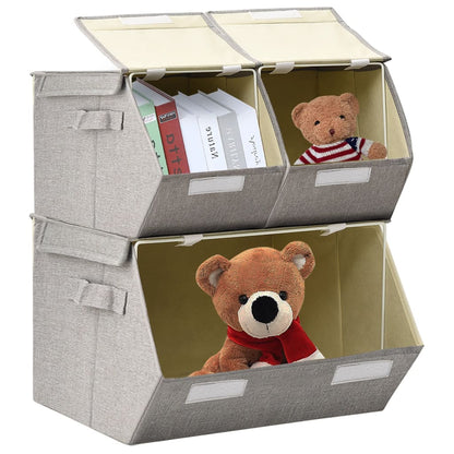 Berkfield Stackable Storage Box Set of 3 Pieces Fabric Grey