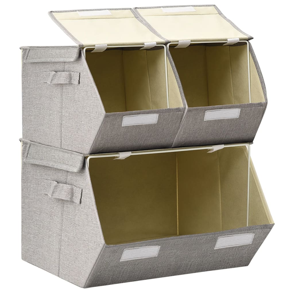 Berkfield Stackable Storage Box Set of 3 Pieces Fabric Grey