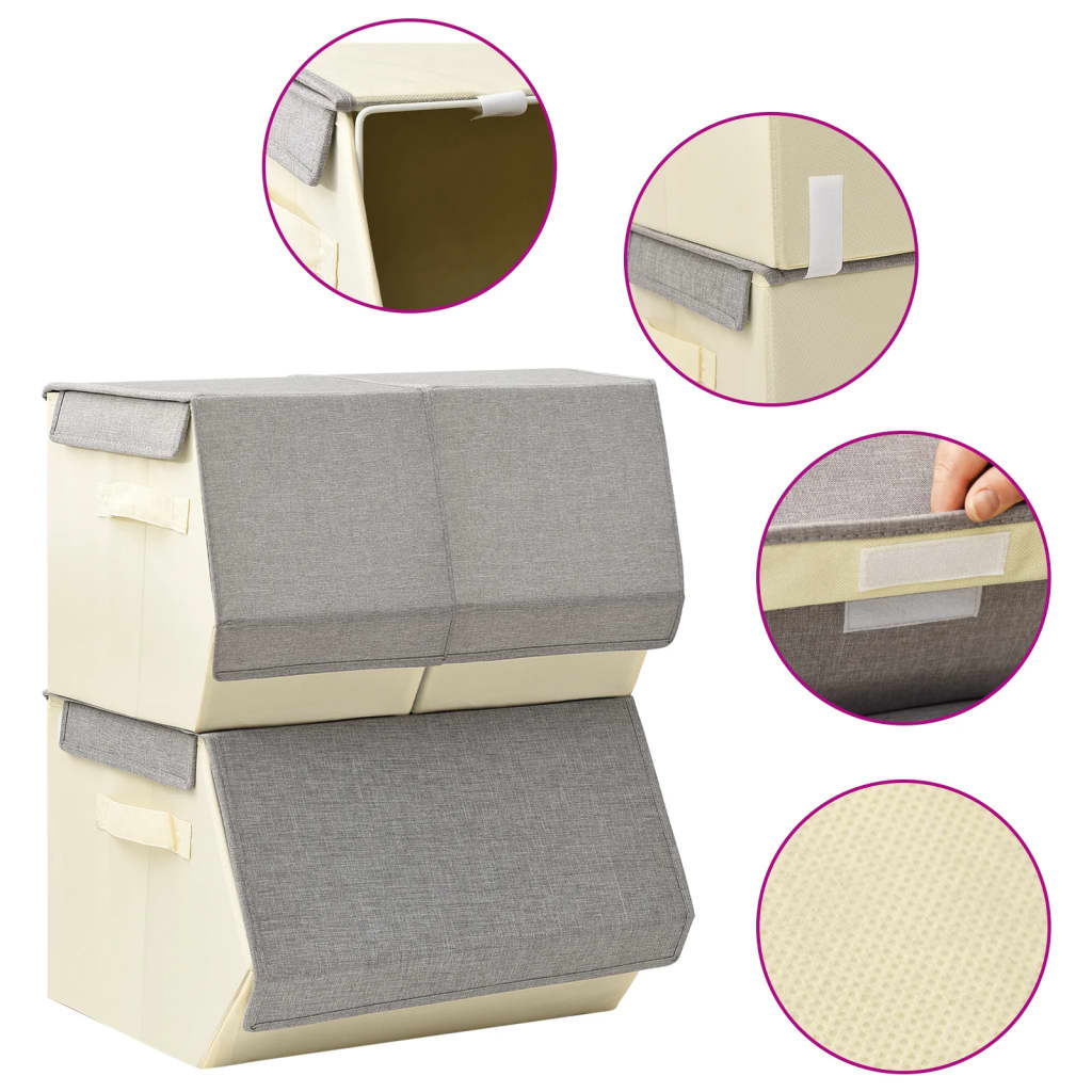 Berkfield Stackable Storage Box Set of 3 Pieces Fabric Grey & Cream