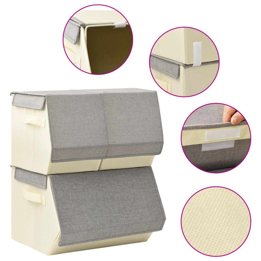 Berkfield Stackable Storage Box Set of 3 Pieces Fabric Grey & Cream