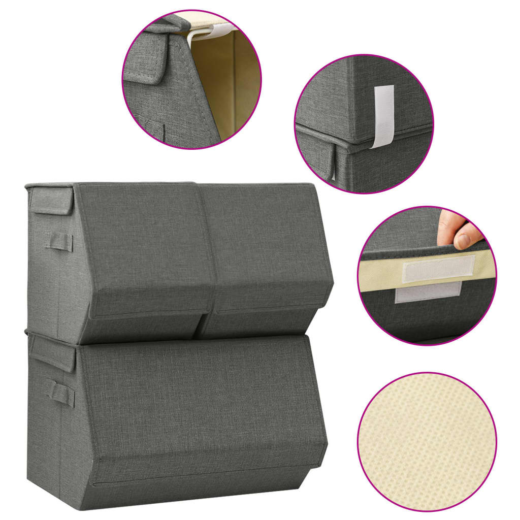 Berkfield Stackable Storage Box Set of 3 Pieces Fabric Anthracite