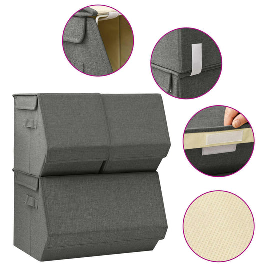 Berkfield Stackable Storage Box Set of 3 Pieces Fabric Anthracite