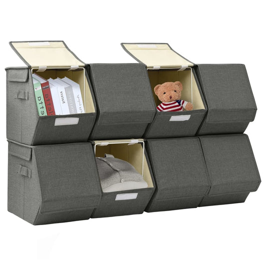 Berkfield Stackable Storage Boxes with Lid Set of 8 pcs Fabric Anthracite