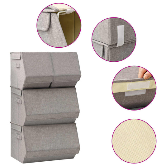 Berkfield Stackable Storage Box Set of 4 Pieces Fabric Grey