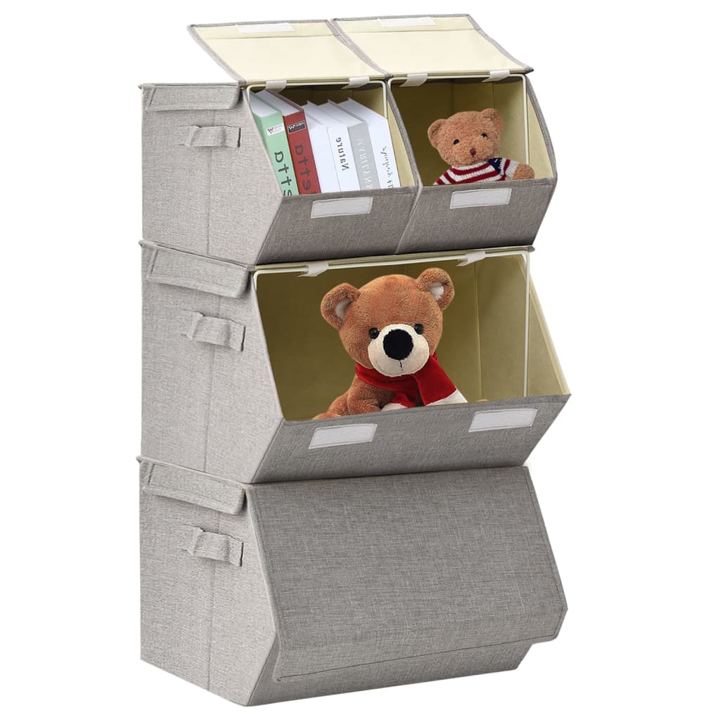 Berkfield Stackable Storage Box Set of 4 Pieces Fabric Grey