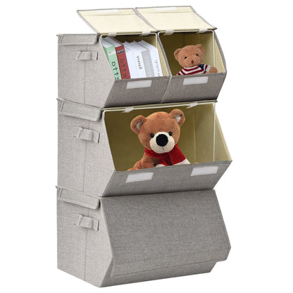 Berkfield Stackable Storage Box Set of 4 Pieces Fabric Grey