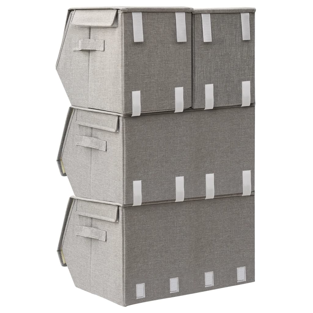 Berkfield Stackable Storage Box Set of 4 Pieces Fabric Grey