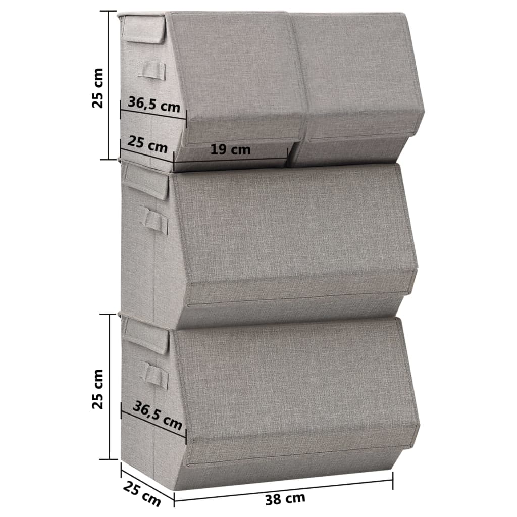Berkfield Stackable Storage Box Set of 4 Pieces Fabric Grey
