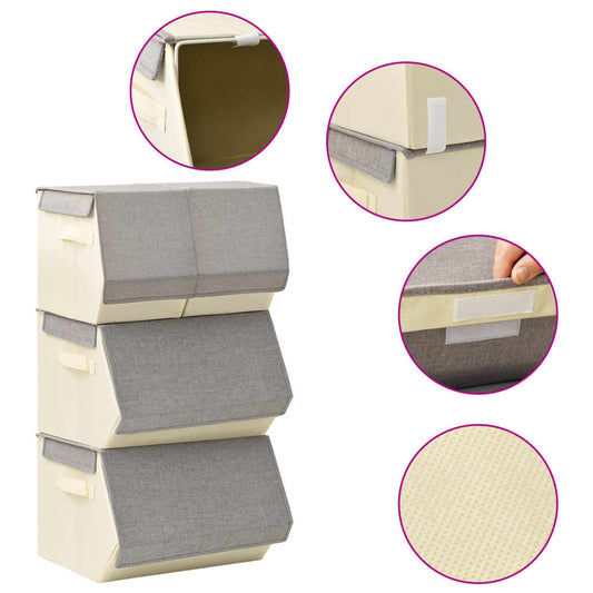 Berkfield Stackable Storage Box Set of 4 Pieces Fabric Grey & Cream