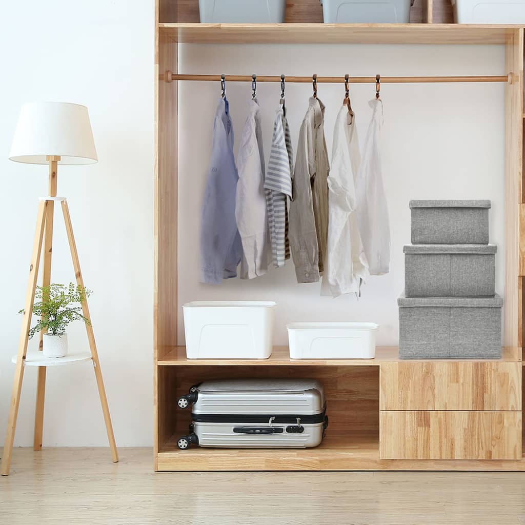 Berkfield Stackable Storage Box Set of 3 Piece Fabric Grey