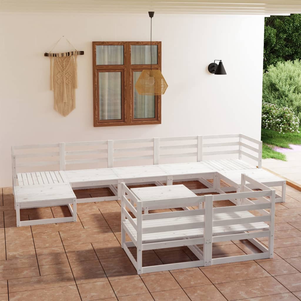 Berkfield 10 Piece Garden Lounge Set White Solid Pinewood