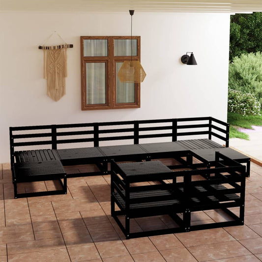 Berkfield 10 Piece Garden Lounge Set Black Solid Pinewood