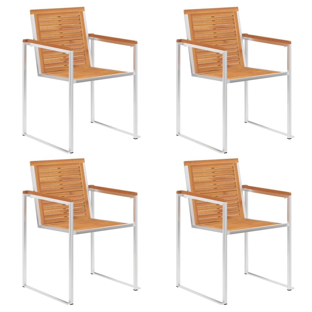 Berkfield Garden Chairs 4 pcs Solid Acacia Wood and Stainless Steel