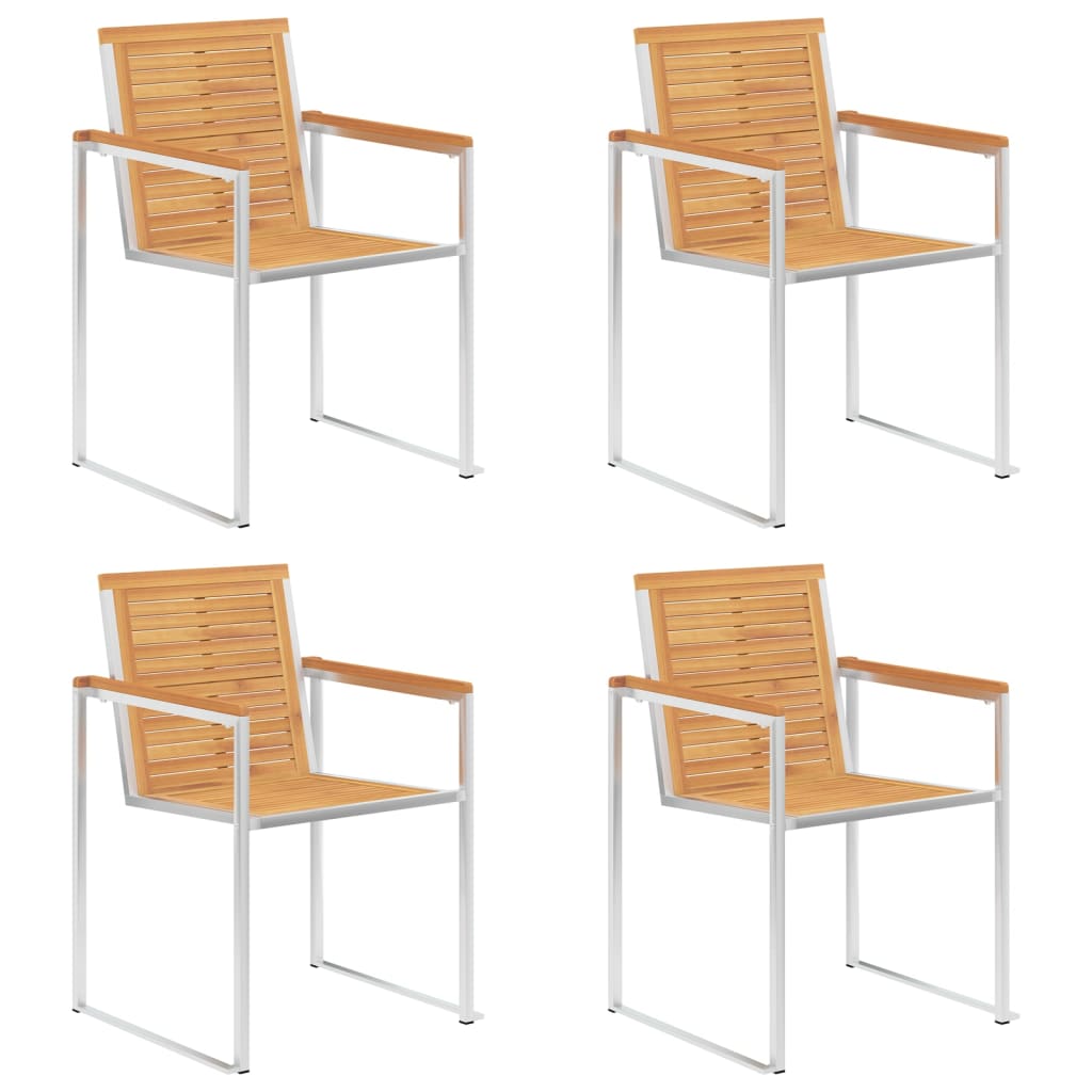Berkfield Garden Chairs 4 pcs Solid Teak Wood and Stainless Steel