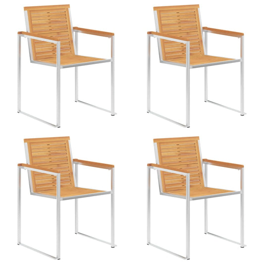Berkfield Garden Chairs 4 pcs Solid Teak Wood and Stainless Steel