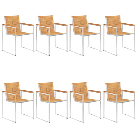 Berkfield Garden Chairs 8 pcs Solid Teak Wood and Stainless Steel