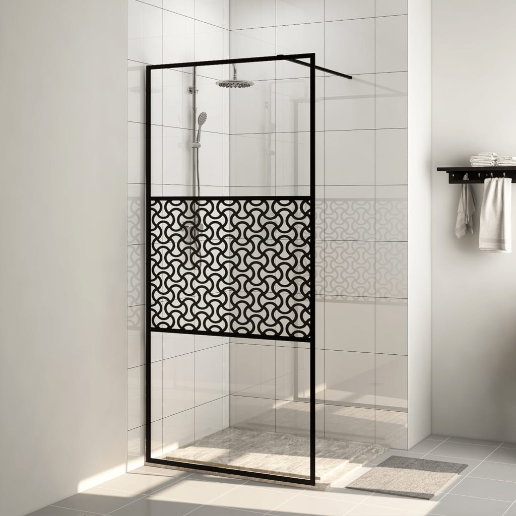Berkfield Walk-in Shower Wall with Clear ESG Glass 115x195 cm Black