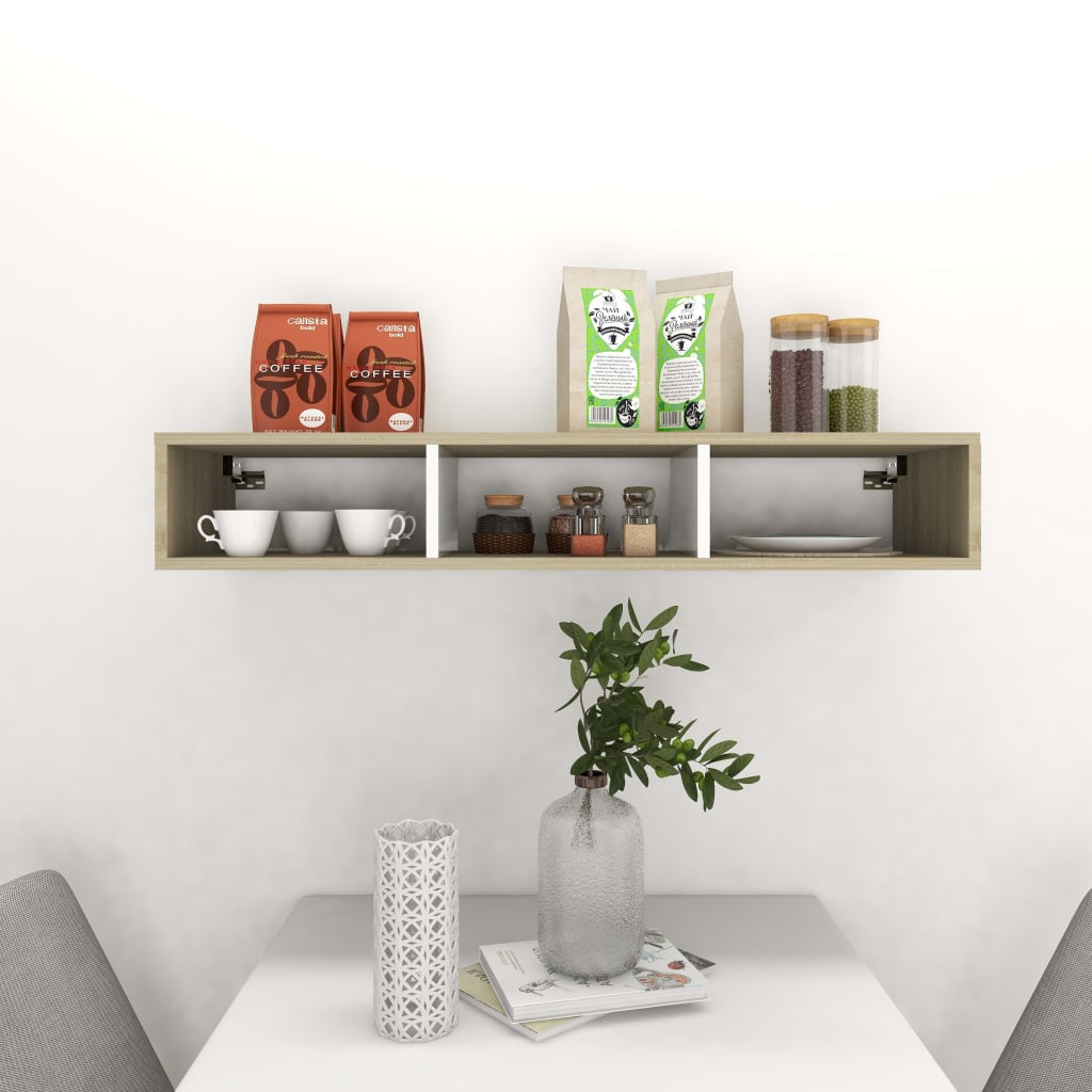 Berkfield Wall Shelf Cabinet White and Sonoma Oak 102x30x17cm Engineered Wood