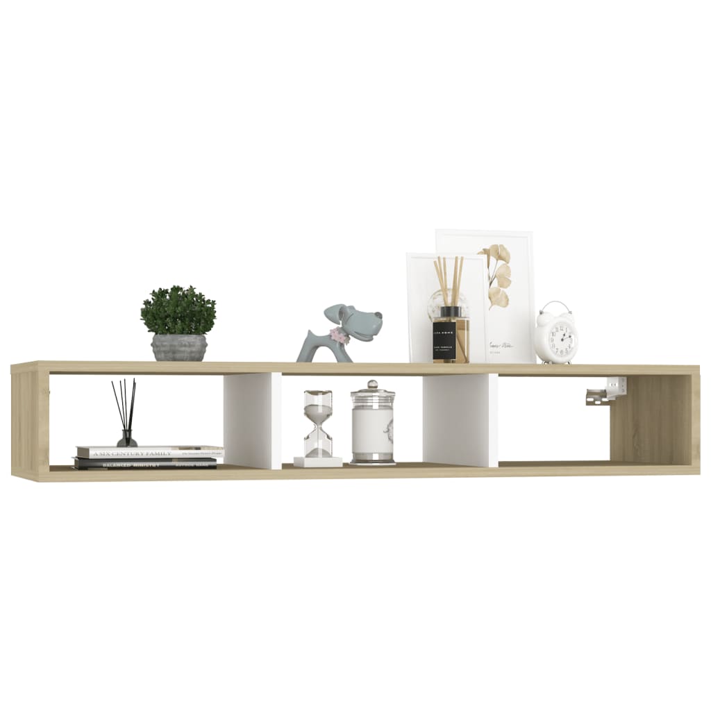 Berkfield Wall Shelf Cabinet White and Sonoma Oak 102x30x17cm Engineered Wood