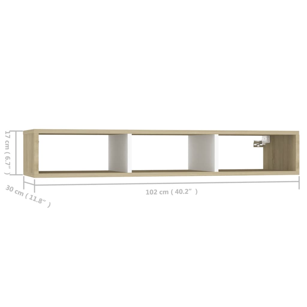Berkfield Wall Shelf Cabinet White and Sonoma Oak 102x30x17cm Engineered Wood