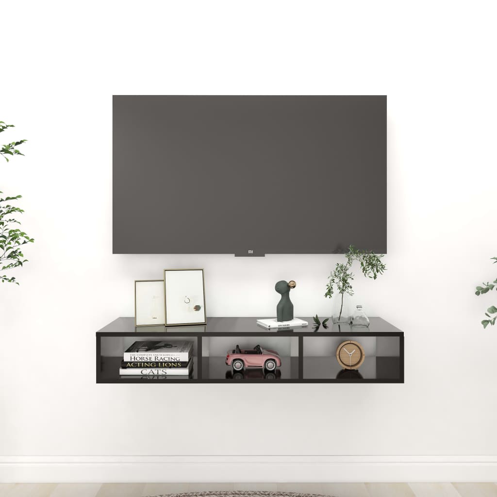 Berkfield Wall Shelf High Gloss Black 102x30x17 cm Engineered Wood