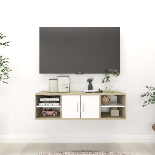 Berkfield Wall Shelf Sonoma Oak and White 102x30x29 cm Engineered Wood