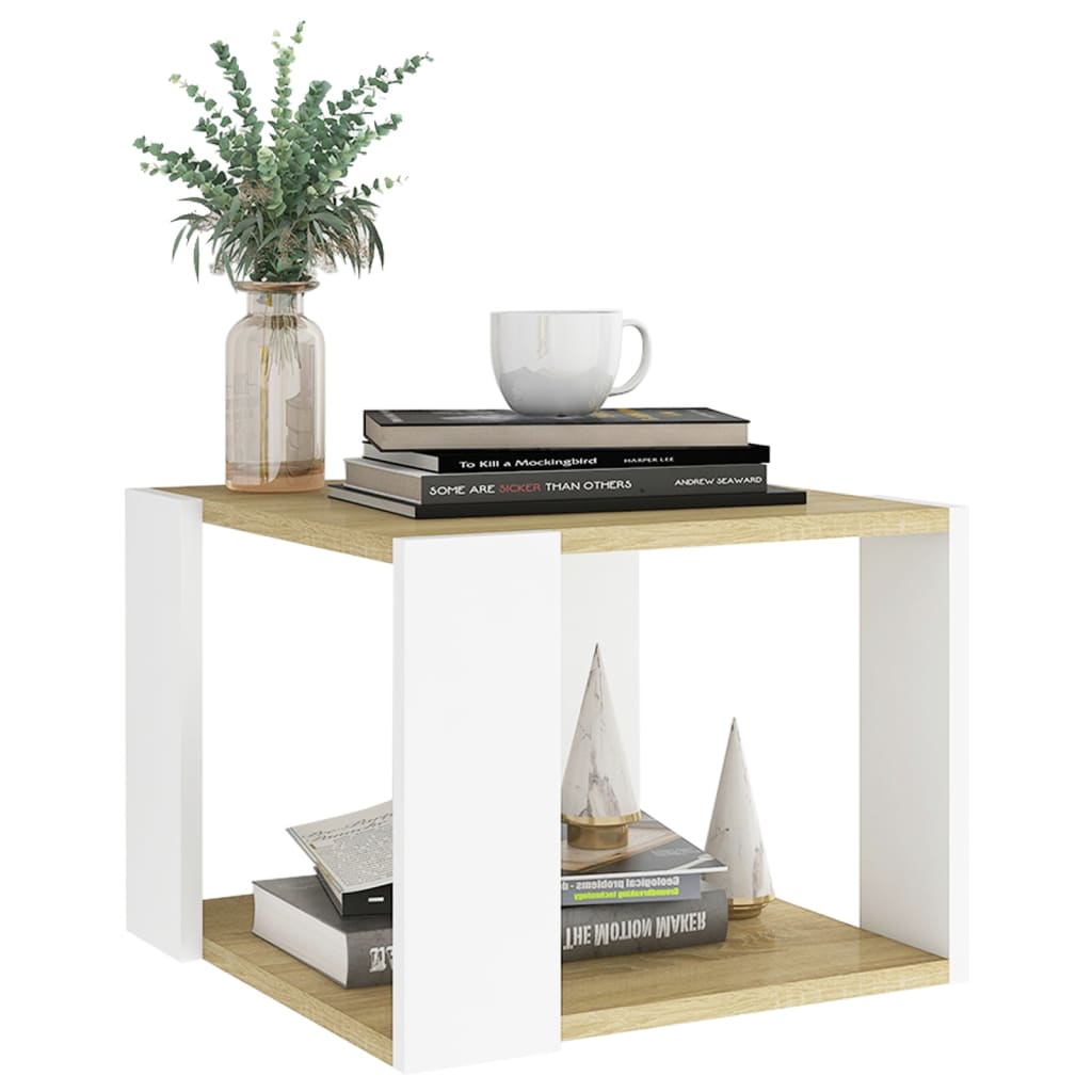 Berkfield Coffee Table Sonoma Oak and White 40x40x30 cm Engineered Wood