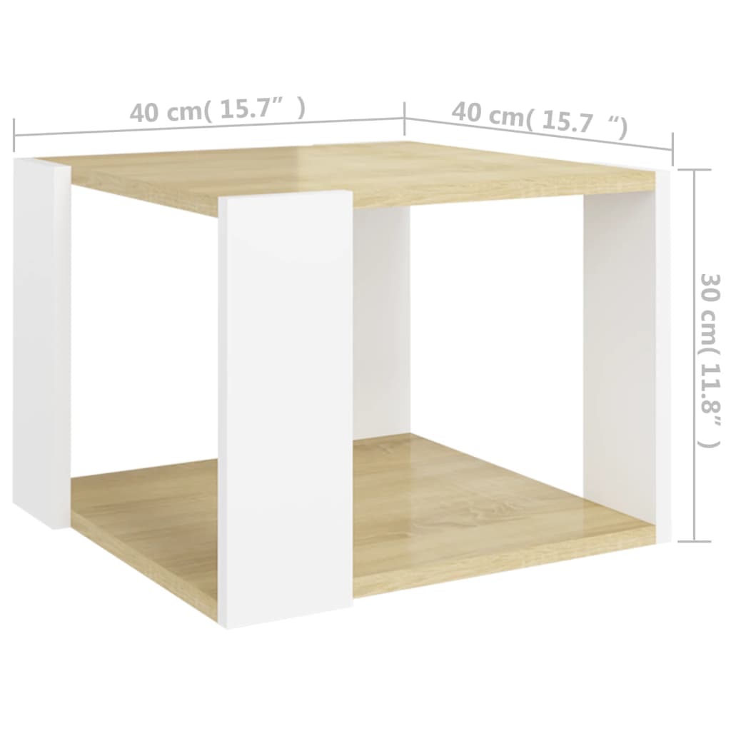 Berkfield Coffee Table Sonoma Oak and White 40x40x30 cm Engineered Wood