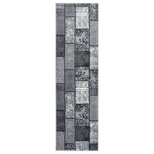 Berkfield Runner Rug BCF Grey with Block Pattern 100x400 cm