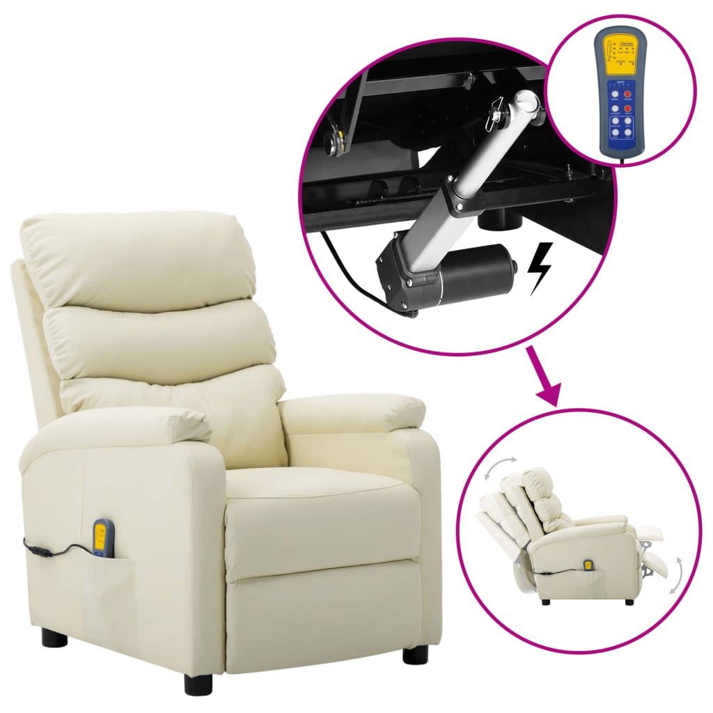 Berkfield Wing Back Electric Massage Reclining Chair Cream Faux Leather
