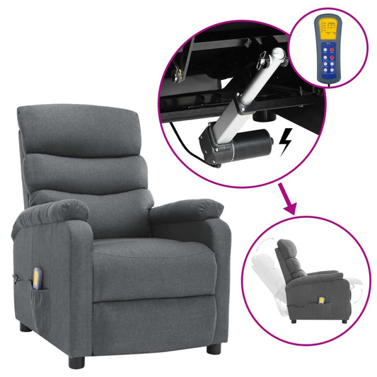 Berkfield Wing Back Electric Massage Recliner Light Grey Fabric
