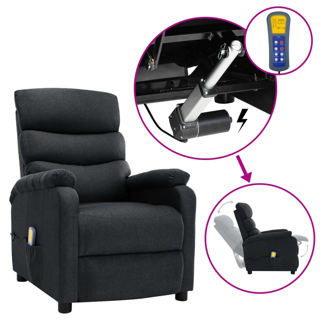 Berkfield Wing Back Electric Massage Recliner Dark Grey Fabric