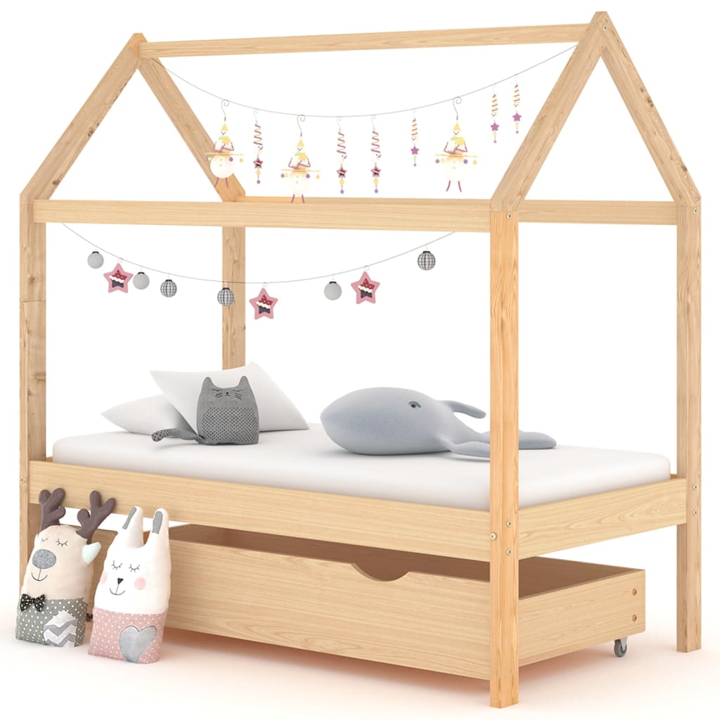 Berkfield Kids Bed Frame with a Drawer Solid Pine Wood 70x140 cm
