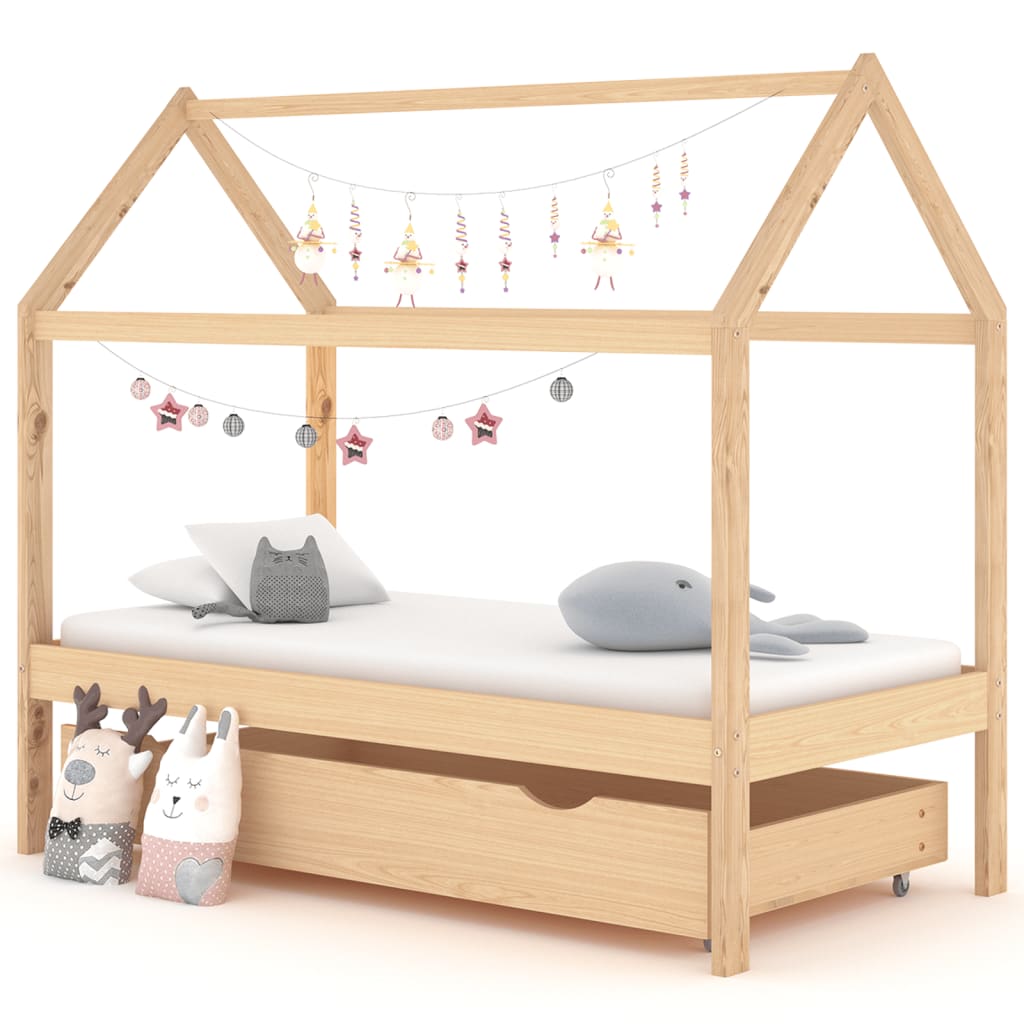 Berkfield Kids Bed Frame with a Drawer Solid Pine Wood 80x160 cm