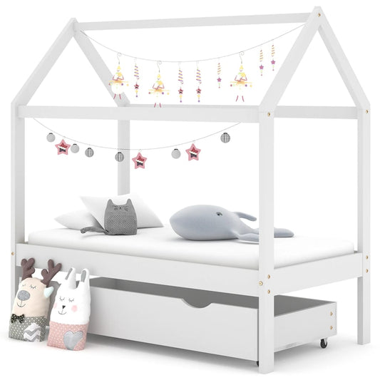 Berkfield Kids Bed Frame with a Drawer White Solid Pine Wood 70x140 cm