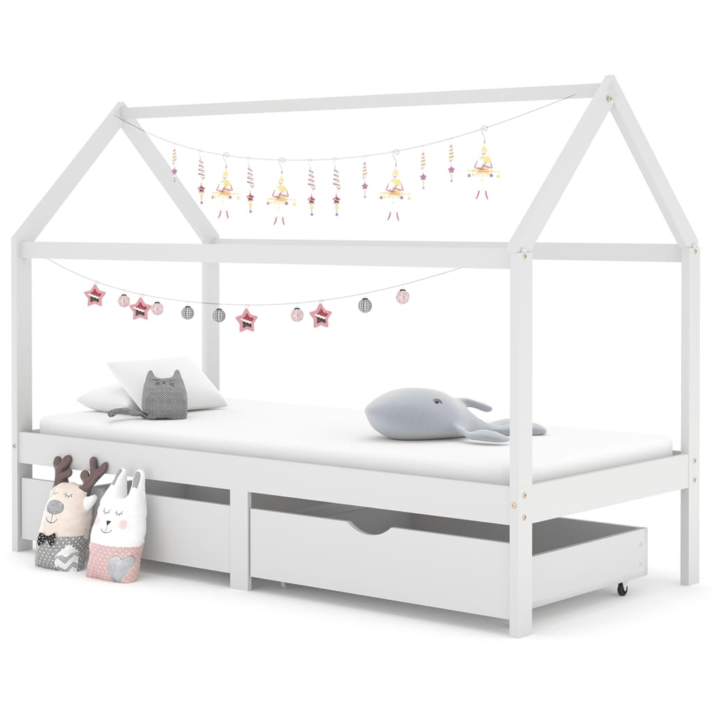 Berkfield Kids Bed Frame with Drawers White Solid Pine Wood 90x200 cm
