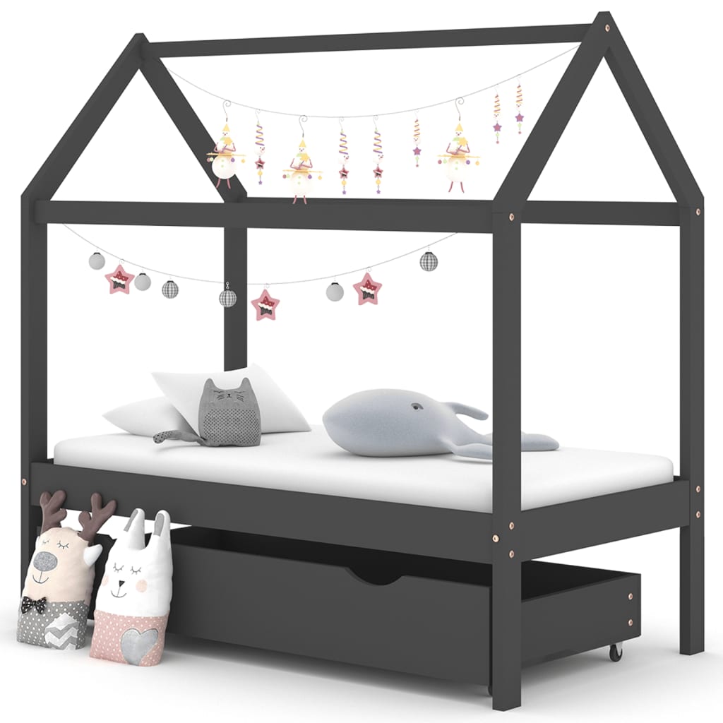 Berkfield Kids Bed Frame with a Drawer Dark Grey Solid Pine Wood 70x140cm
